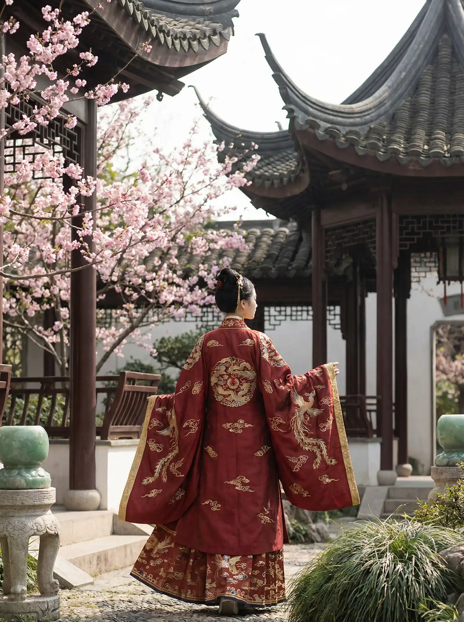她是女主的坏心继姐 明制汉服红色凤凰刺绣